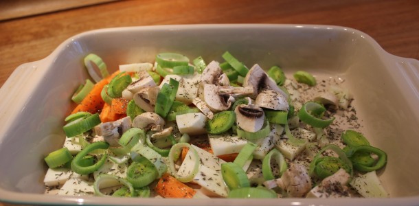 Timian grøntsagerne er nu klar til at komme i ovnen